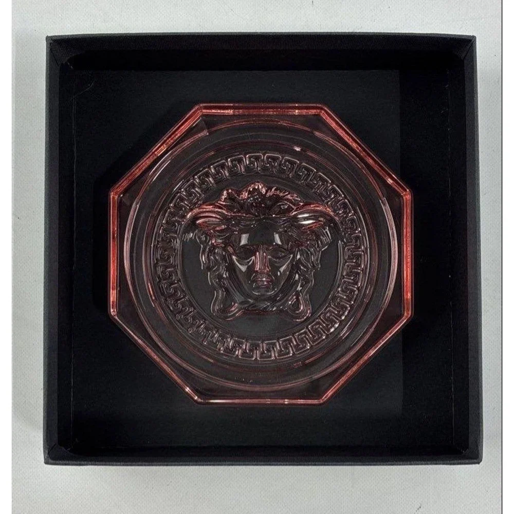 Versace Rosenthal Rosé Crystal Medusa Coaster Octagon Glass Pink 45008